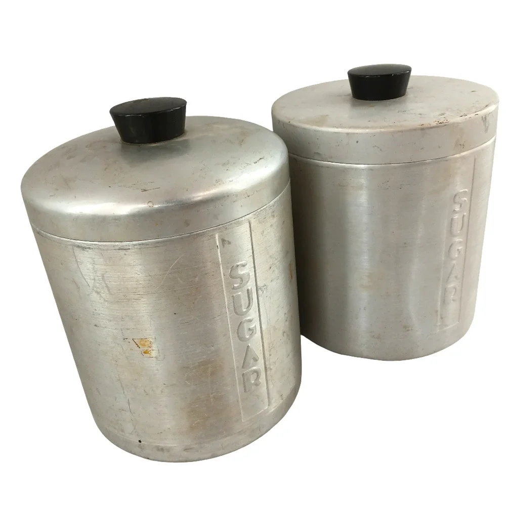Vintage Aluminum Canister Kitchen Containers Flour Sugar Tea Coffee Lot of 5
